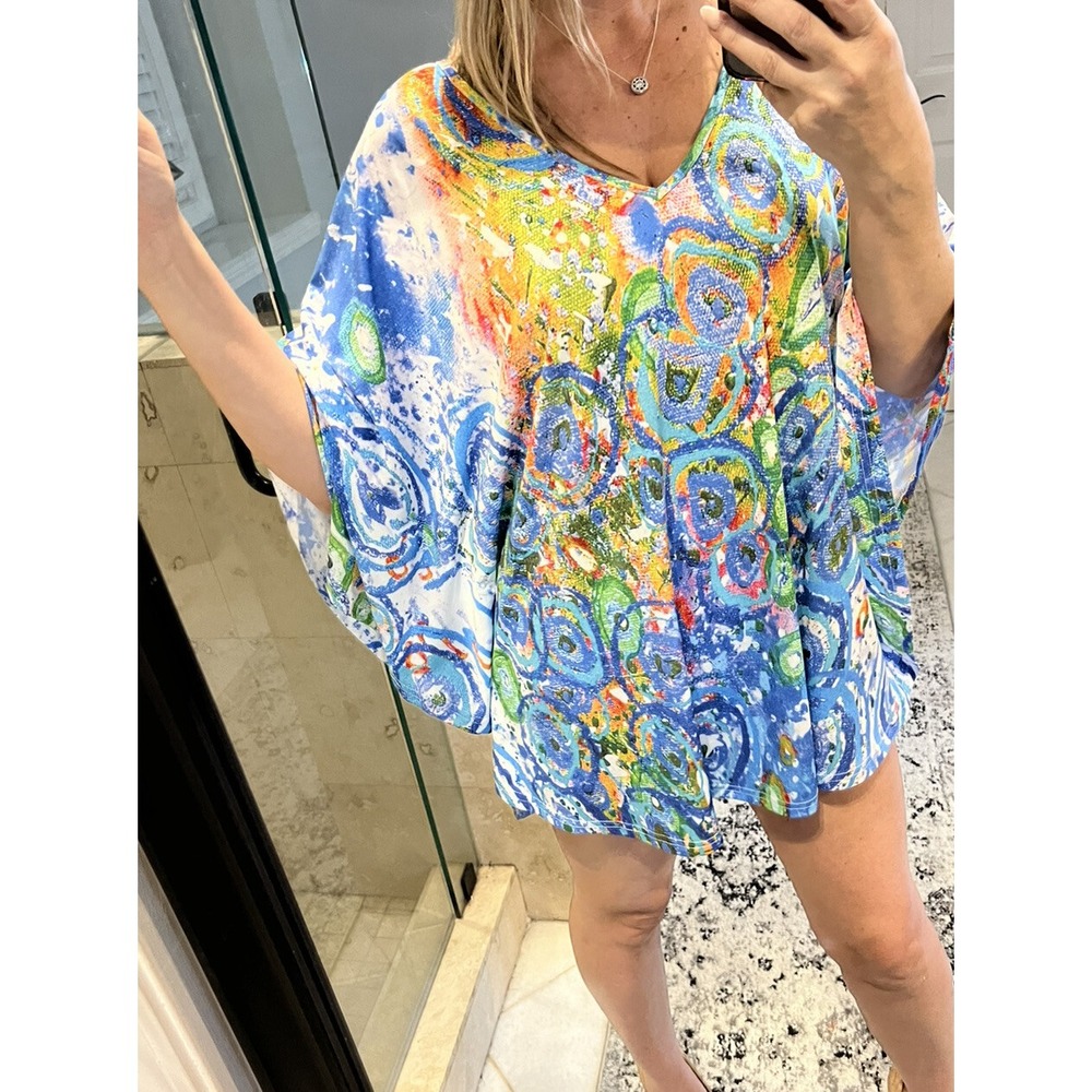 Lily By Firmiana Blouse Womens 3X Jersey Colorful Kimono Pullover Boho Kaftan
